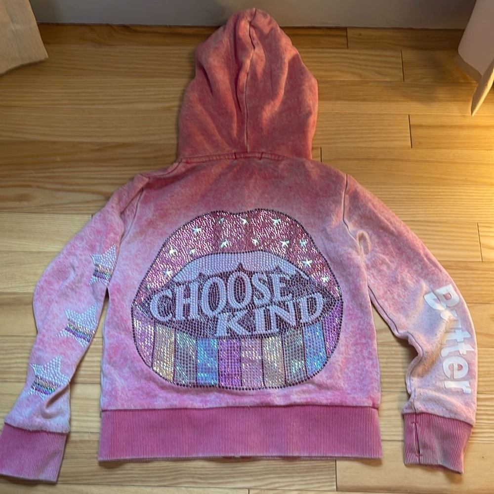 Butter Super Soft Pink girls hoodie with rhinestones Size small/5